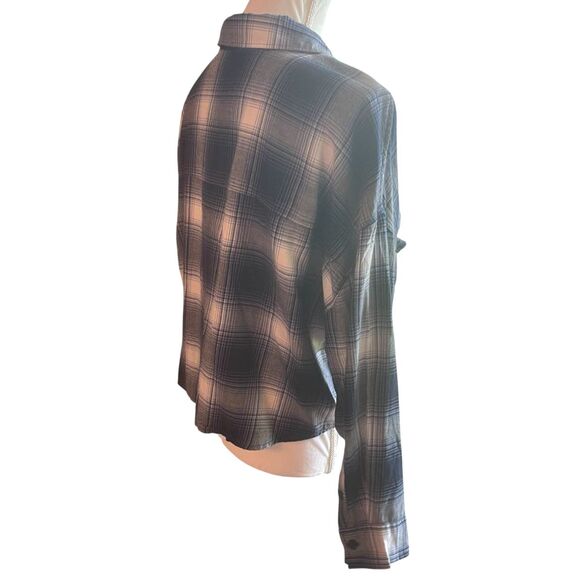 Abercrombie & Fitch Womens Flannel Crop Shirt SMALL Blue Plaid Relaxed Casual - Picture 4 of 9